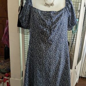 Floral Blue Dress With Necklace